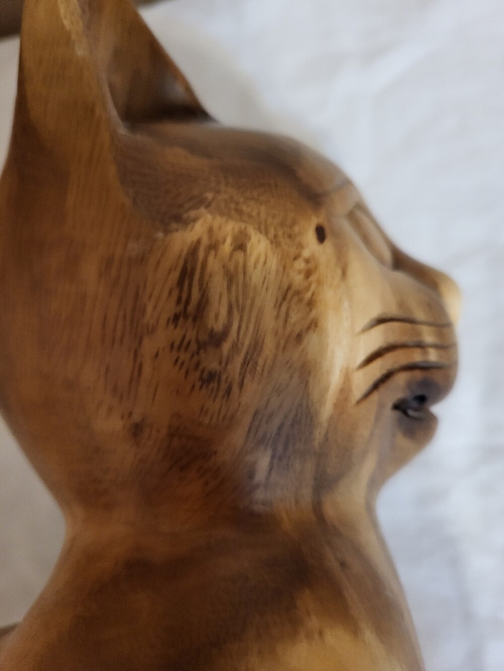 Handcarved Wooden 12 x 5.5 x 4.5 In. Cat Statue Figurine Decor - Picture 10 of 15